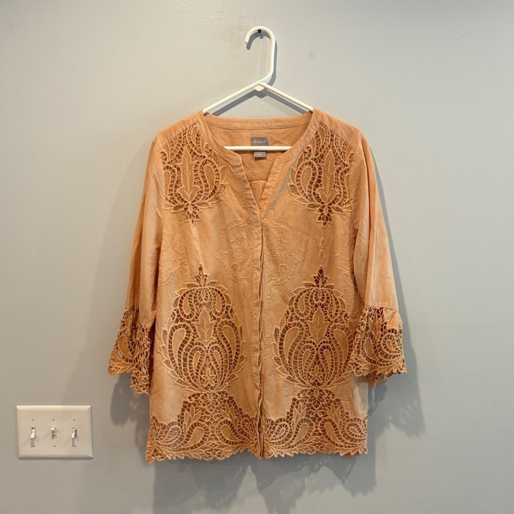 Chico's Lace Blouse in Soft Peach